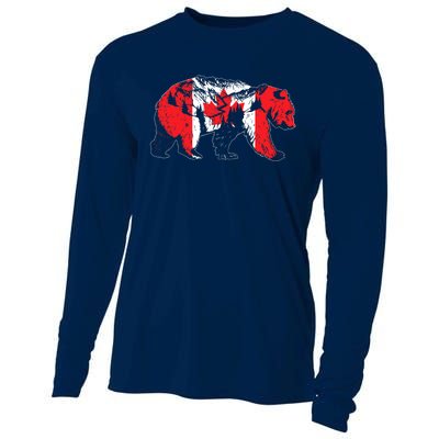 Canadian Bear & Maple Leaf Canada Flag Patriotic Cooling Performance Long Sleeve Crew