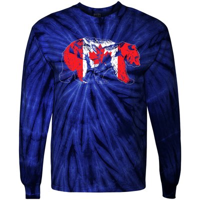 Canadian Bear & Maple Leaf Canada Flag Patriotic Tie-Dye Long Sleeve Shirt