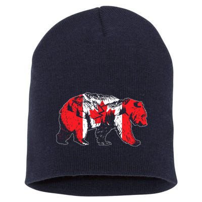 Canadian Bear & Maple Leaf Canada Flag Patriotic Short Acrylic Beanie