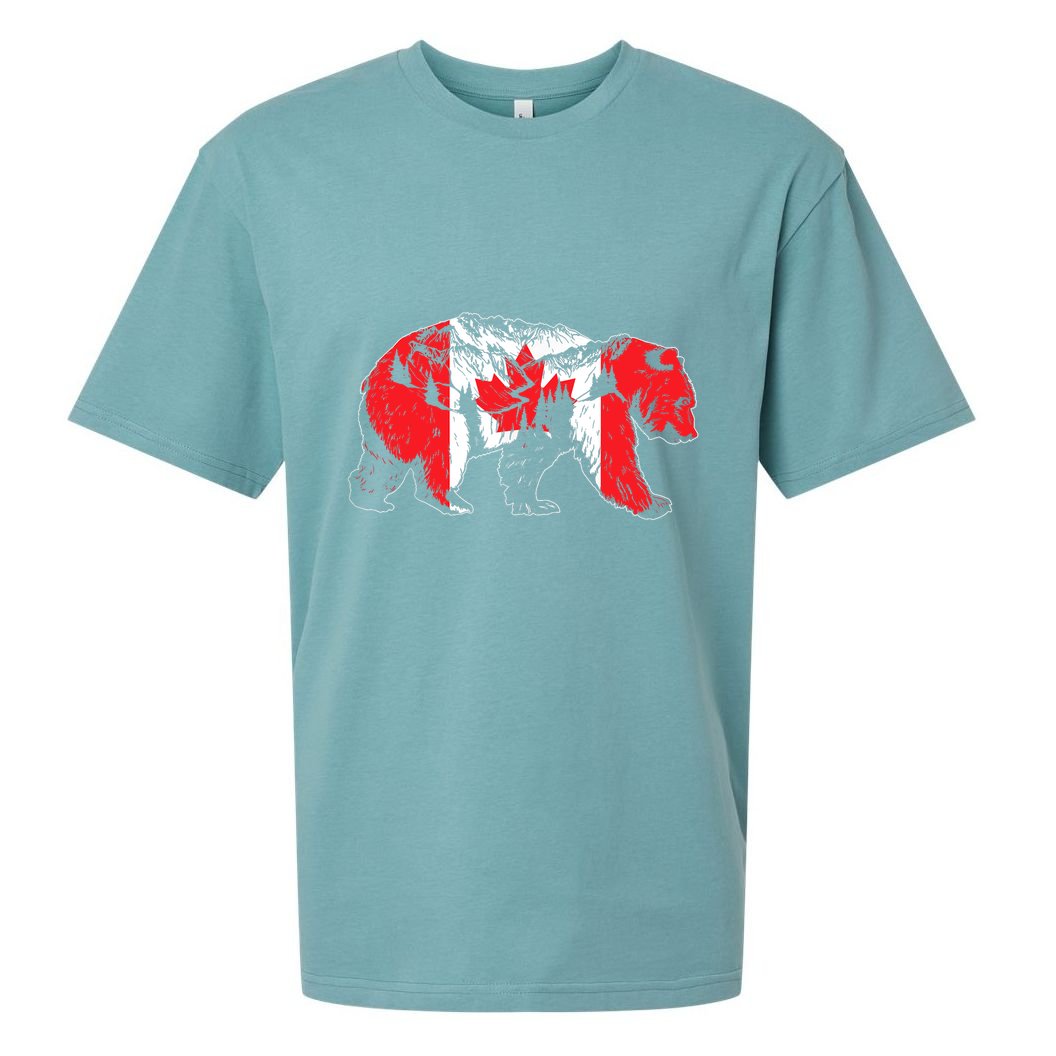 Canadian Bear & Maple Leaf Canada Flag Patriotic Sueded Cloud Jersey T-Shirt