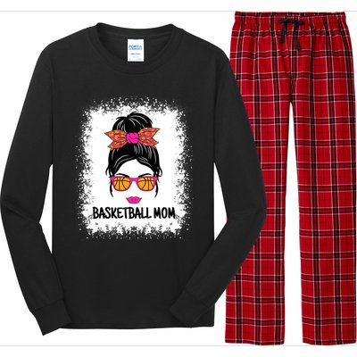 Cute Basketball Mom Messy Bun Ladies Basketball Cute Gift Long Sleeve Pajama Set