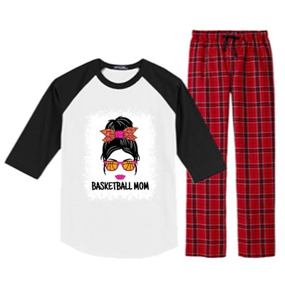 Cute Basketball Mom Messy Bun Ladies Basketball Cute Gift Raglan Sleeve Pajama Set