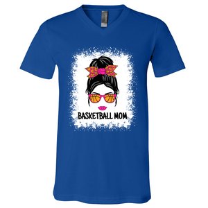 Cute Basketball Mom Messy Bun Ladies Basketball Cute Gift V-Neck T-Shirt