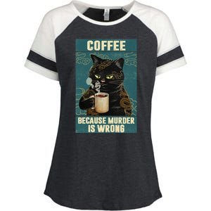 Coffee Because Murder Is Wrong Cool Funny Black Cat Enza Ladies Jersey Colorblock Tee