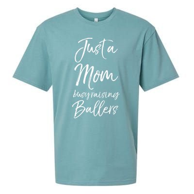 Cute Basketball Mother Gift Just A Mom Busy Raising Ballers Cool Gift Sueded Cloud Jersey T-Shirt