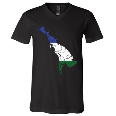 Cascadia Bioregion Map Flag Independence Distressed V-Neck T-Shirt