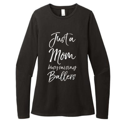 Cute Basketball Mother Gift Just A Mom Busy Raising Ballers Gift Womens CVC Long Sleeve Shirt