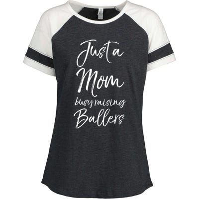 Cute Basketball Mother Gift Just A Mom Busy Raising Ballers Gift Enza Ladies Jersey Colorblock Tee