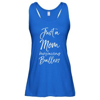 Cute Basketball Mother Gift Just A Mom Busy Raising Ballers Gift Ladies Essential Flowy Tank