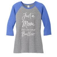 Cute Basketball Mother Gift Just A Mom Busy Raising Ballers Gift Women's Tri-Blend 3/4-Sleeve Raglan Shirt