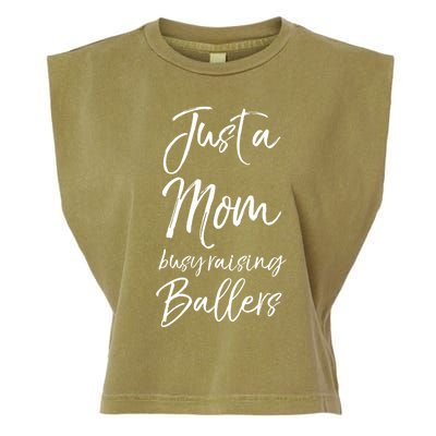 Cute Basketball Mother Gift Just A Mom Busy Raising Ballers Gift Garment-Dyed Women's Muscle Tee