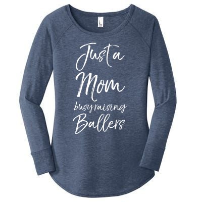 Cute Basketball Mother Gift Just A Mom Busy Raising Ballers Gift Women's Perfect Tri Tunic Long Sleeve Shirt