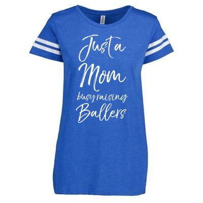 Cute Basketball Mother Gift Just A Mom Busy Raising Ballers Gift Enza Ladies Jersey Football T-Shirt