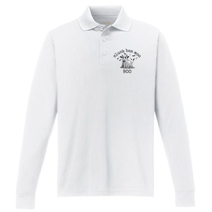 Cluck Baa Moo Boo Halloween Highland Cow Ghost Ghost Cow Performance Long Sleeve Polo