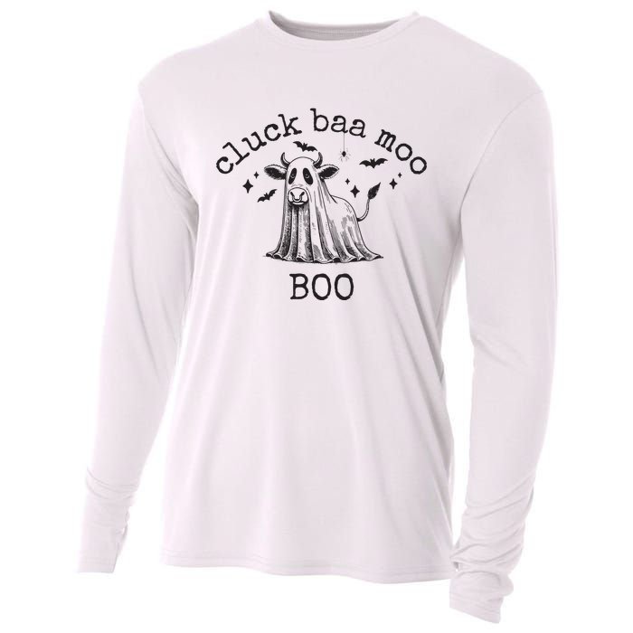 Cluck Baa Moo Boo Halloween Highland Cow Ghost Ghost Cow Cooling Performance Long Sleeve Crew