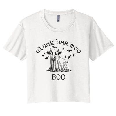 Cluck Baa Moo Boo Halloween Highland Cow Ghost Ghost Cow Women's Crop Top Tee