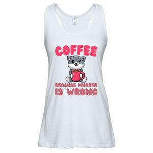 Coffee Because Murder Is Wrong Angry Cat Coffee Funny Quote Ladies Essential Flowy Tank