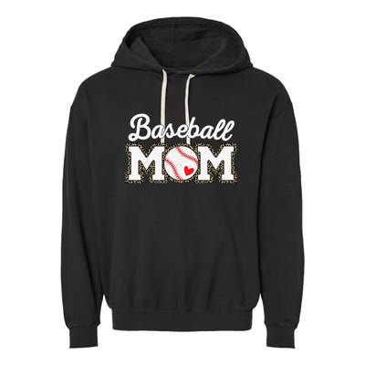 Cute Baseball Mom Leopard Print Mothers Day Garment-Dyed Fleece Hoodie