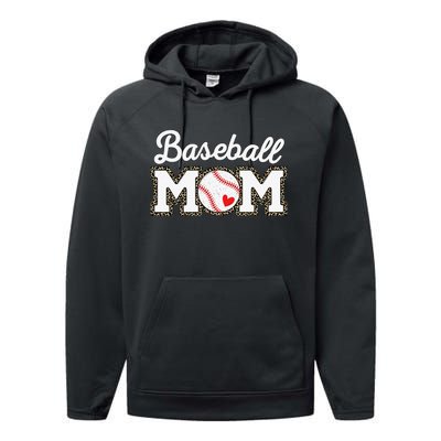 Cute Baseball Mom Leopard Print Mothers Day Performance Fleece Hoodie