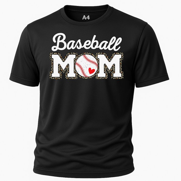 Cute Baseball Mom Leopard Print Mothers Day Cooling Performance Crew T-Shirt