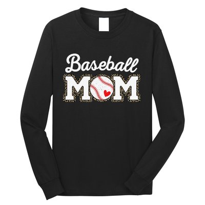 Cute Baseball Mom Leopard Print Mothers Day Long Sleeve Shirt