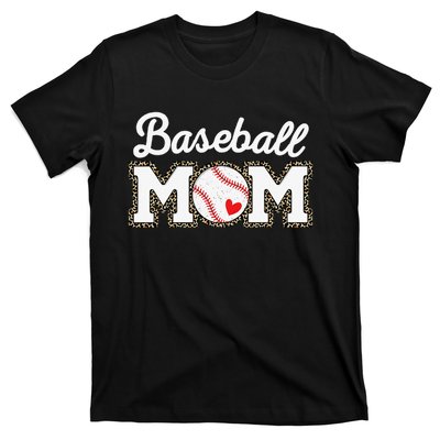 Cute Baseball Mom Leopard Print Mothers Day T-Shirt