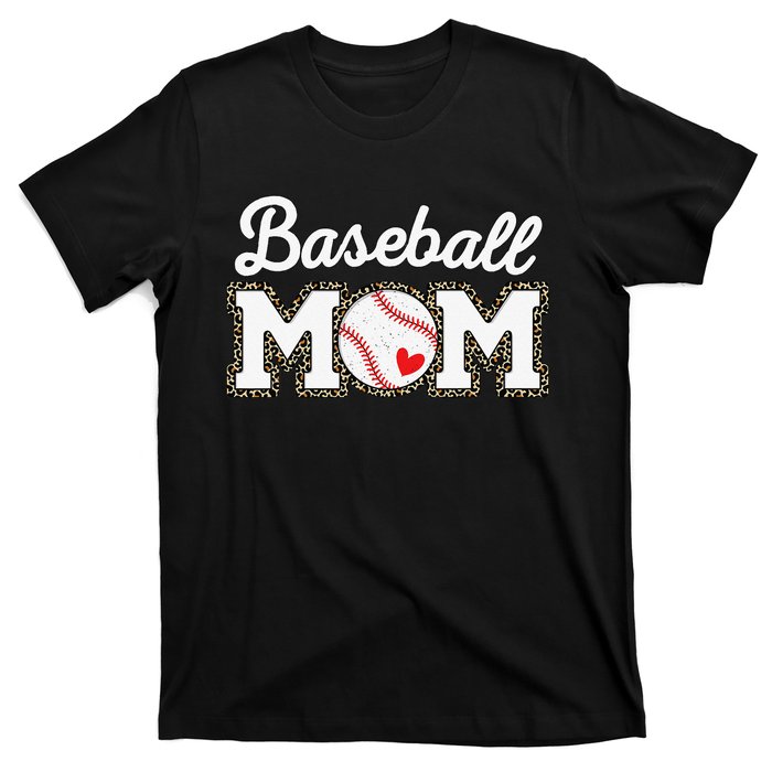 Cute Baseball Mom Leopard Print Mothers Day T-Shirt