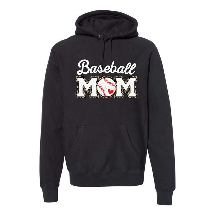 Cute Baseball Mom Leopard Print Mothers Day Premium Hoodie