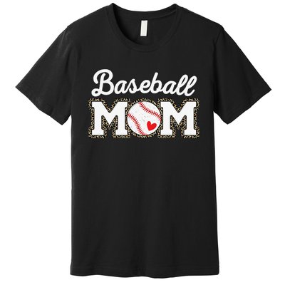 Cute Baseball Mom Leopard Print Mothers Day Premium T-Shirt