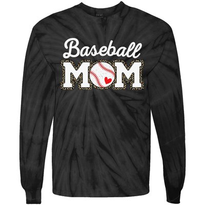 Cute Baseball Mom Leopard Print Mothers Day Tie-Dye Long Sleeve Shirt