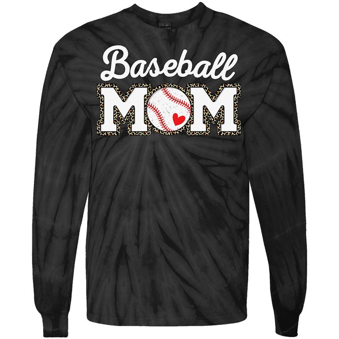 Cute Baseball Mom Leopard Print Mothers Day Tie-Dye Long Sleeve Shirt