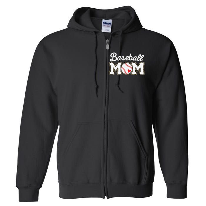 Cute Baseball Mom Leopard Print Mothers Day Full Zip Hoodie