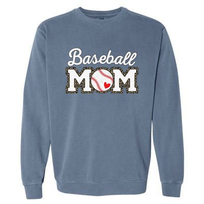 Cute Baseball Mom Leopard Print Mothers Day Garment-Dyed Sweatshirt