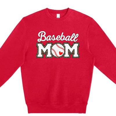 Cute Baseball Mom Leopard Print Mothers Day Premium Crewneck Sweatshirt