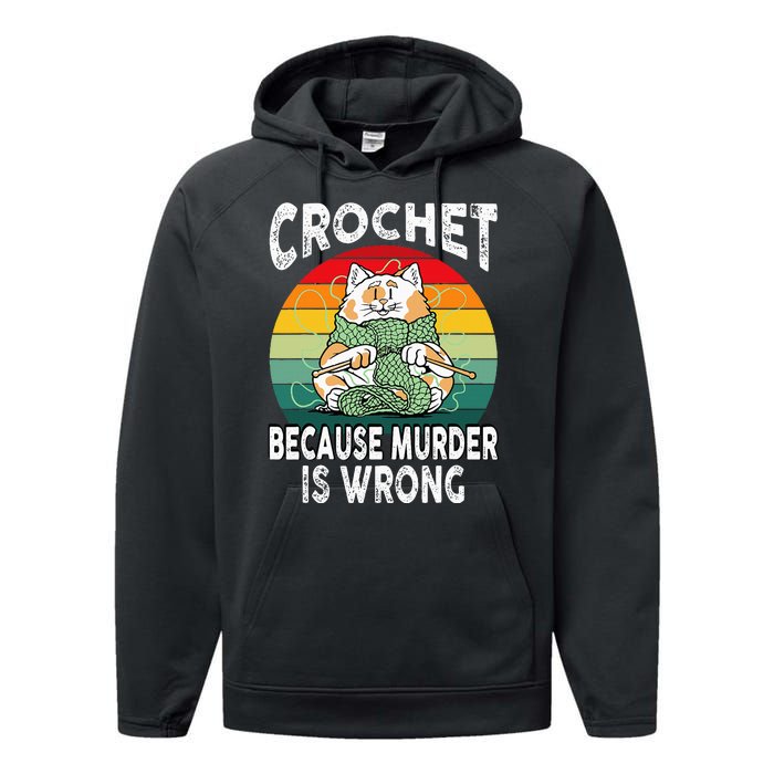 Crochet Because Murder Is Wrong Retro Vintage Cat Performance Fleece Hoodie