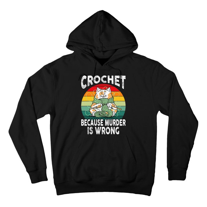 Crochet Because Murder Is Wrong Retro Vintage Cat Hoodie