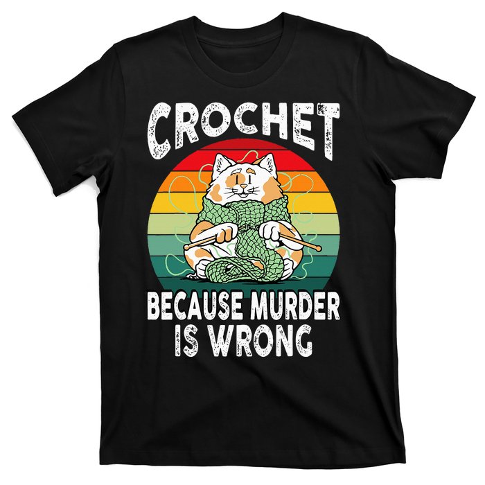 Crochet Because Murder Is Wrong Retro Vintage Cat T-Shirt