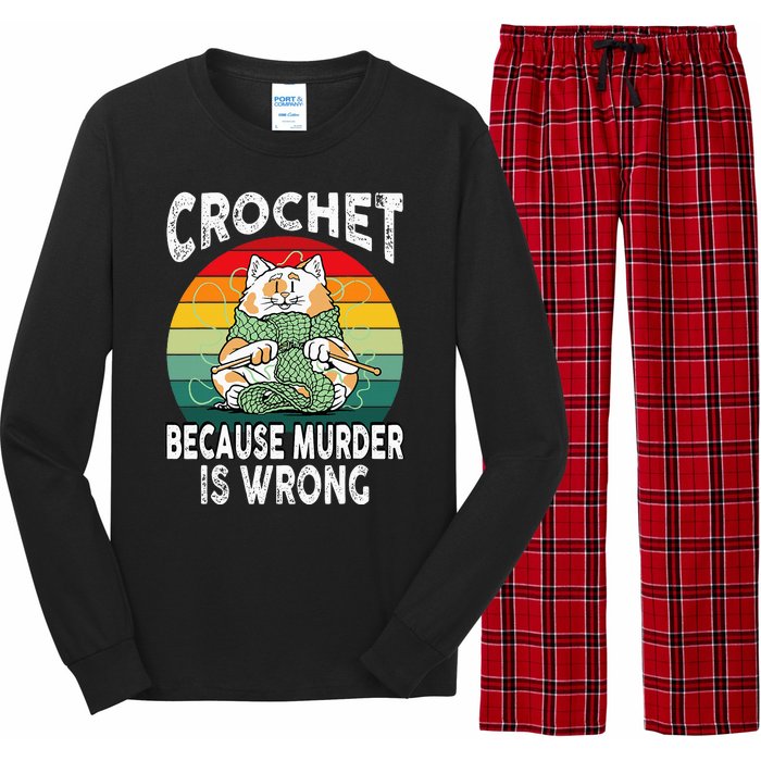 Crochet Because Murder Is Wrong Retro Vintage Cat Long Sleeve Pajama Set