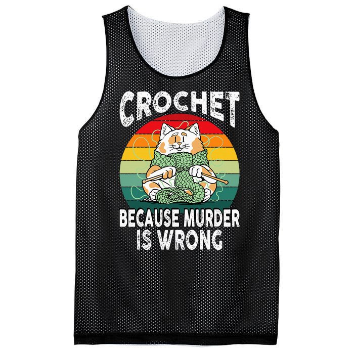 Crochet Because Murder Is Wrong Retro Vintage Cat Mesh Reversible Basketball Jersey Tank