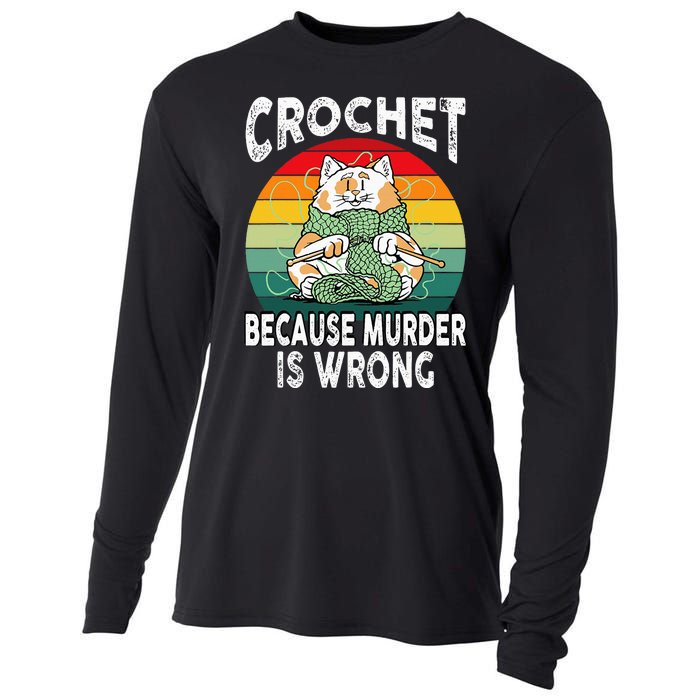 Crochet Because Murder Is Wrong Retro Vintage Cat Cooling Performance Long Sleeve Crew