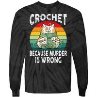 Crochet Because Murder Is Wrong Retro Vintage Cat Tie-Dye Long Sleeve Shirt