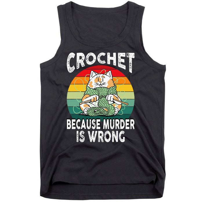 Crochet Because Murder Is Wrong Retro Vintage Cat Tank Top