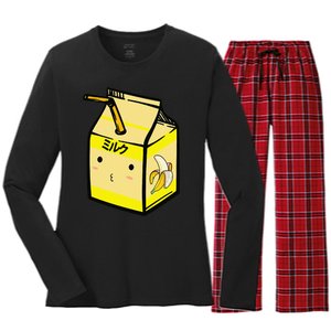 Cute Banana Milk Shake Kawaii Japanese Anime Fan Gift Yellow Women's Long Sleeve Flannel Pajama Set 