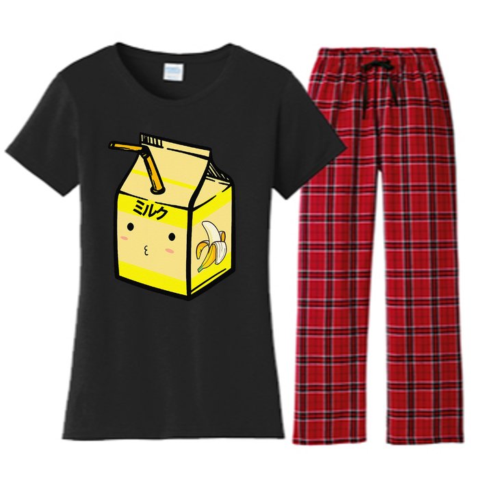 Cute Banana Milk Shake Kawaii Japanese Anime Fan Gift Yellow Women's Flannel Pajama Set