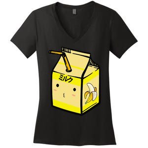 Cute Banana Milk Shake Kawaii Japanese Anime Fan Gift Yellow Women's V-Neck T-Shirt