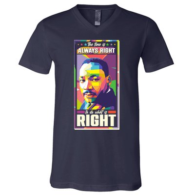 Color Block Martin Luther King The Time Is Always Right V-Neck T-Shirt