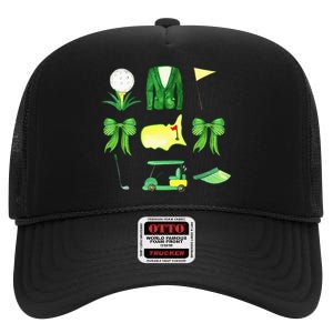 Coquette Bow Masters Golf Tournament Graphic Golfing Golfer High Crown Mesh Back Trucker Hat