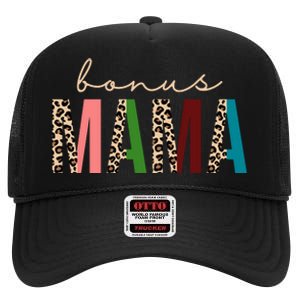 Cute Bonus Mama Leopard Pattern High Crown Mesh Back Trucker Hat