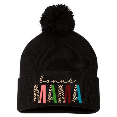 Cute Bonus Mama Leopard Pattern Pom Pom 12in Knit Beanie