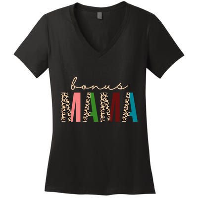 Cute Bonus Mama Leopard Pattern Women's V-Neck T-Shirt